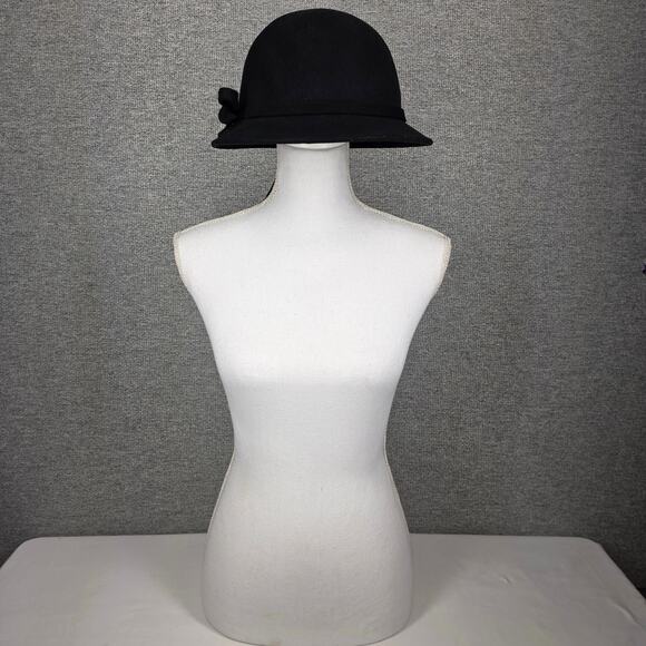 SAKKAS VINTAGE WOMEN'S BLACK 100% WOOL HAT – BOWLER/CLOCHE STYLE – ONE SIZE - Picture 1 of 9